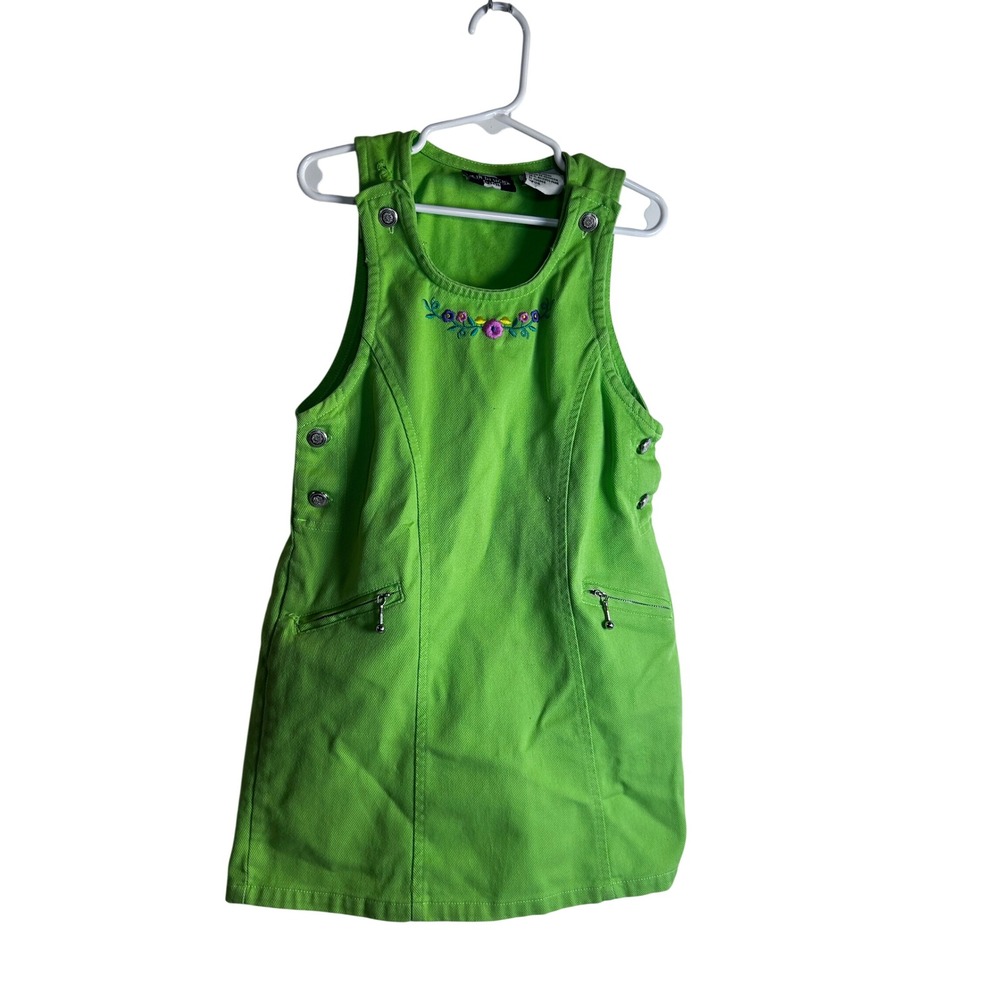 In Design Jumper Dress 7 Green Floral Embroidered Denim Kids